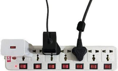 GLUCKLICH whtie-7+7 Socket Extension (White) extension cord, LED Indicator (White) 7  Socket Extension Boards(White, 3 m)