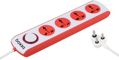 DEKOQ 4 Universal Socket and 1 Switch 6 Amp Power Extension Board 240 Volts, 4  Socket Extension Boards(White, 2 m)