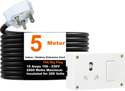 JELECTRICALS Premium Extension Board For Heavy Duty (2500W) 220 Volts With 5 Meter 1  Socket Extension Boards(White, 5 m)