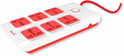 Fybros Curve 4x1 International Sockets Power Extension Cable 6  Socket Extension Boards(White, Red, 2 m)