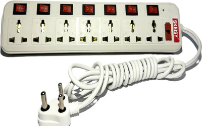 Skeisy New Ext-7+7 Power up 6Amp, 3Mtr long wire, Led indicator, overload fuse 7  Socket Extension Boards(White, 3 m)