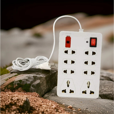 GLUCKLICH 8 Socket Extension Board with Seperate 1 Switches, Max Current 6A 8 SocketlB 8  Socket Extension Boards(White, 2.5 m)