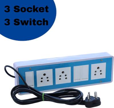 KHOPALA 3 Socket & 3 modular Switch Board with 3 Yard wire 3  Socket Extension Boards