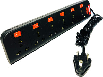 MSNL NEW EXTENSION BOARD 6 SOCKET PLUS 6 SWITCH CAPACITY UP 6AMP 3 MTR WIRE 6  Socket Extension Boards(Black, Red, 3 m)