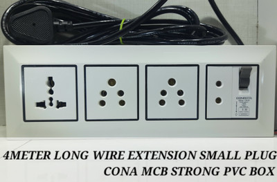 BAHUL Pvc shockproof extension WITH CONA MCB 4  Socket Extension Boards(White, 4 m)