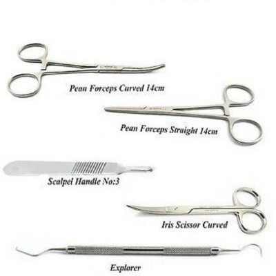 clark 5 Pcs Dissection Set for Medical Students Kit Tools Stainless Steel Dressing Forceps