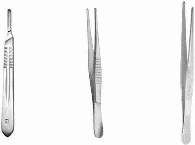 hospiclub Dissecting Tooth & Plain Forceps with Scalpel Handle Combo - 6 Inch Tissue Forceps