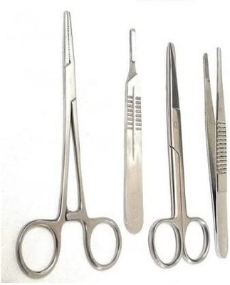 GOLDFINCH Needle Holder, B.P Handle, Dressing Scissor, Dissecting Forcep Non-Toothed-4 Pcs Utility Forceps