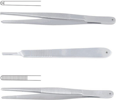 REVITI Dissecting tooth forcep, dissecting plain forcep, scalpel handle COMBO - 6 inch Tissue Forceps