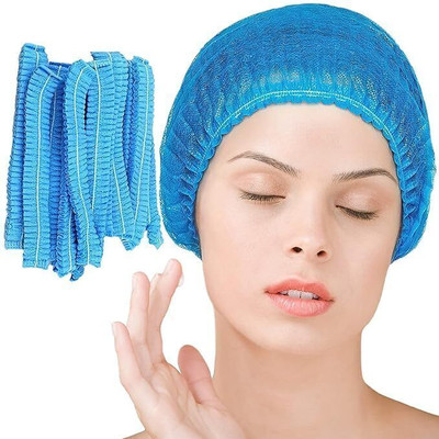 tick mark Premium Blue100pcBreathable NonWoven Fabric Bouffant cap|Hair Net Cap|Salon,Spa| Surgical Head Cap(Disposable)