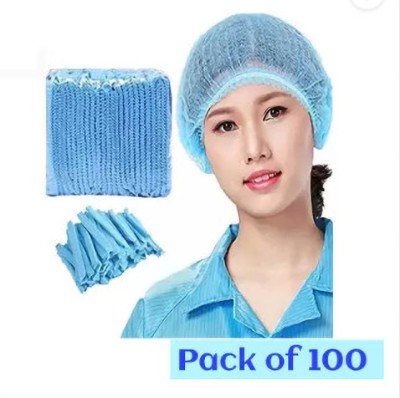 7SHIELD 100 Pieces Disposable Non Woven Bouffant (Blue) Surgical Head Cap(Disposable)