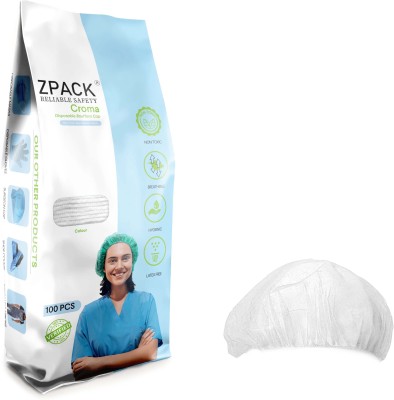 zpack Disposable Non Woven Bouffant Cap (18 inch, White, Pack of 100) Surgical Head Cap(Disposable)