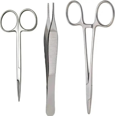 clark SET OF 3 - NEEDLE HOLDER, TOOTHED FORCEP, IRIS SCISSOR Surgical Plier(Stainless Steel)