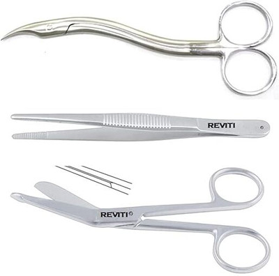 REVITI Suture Scissor, Episiotomy Scissor & Dissecting Forcep Set – Stainless Steel Curved And Angled Dissecting Scissors(Sharp/Sharp Blades)