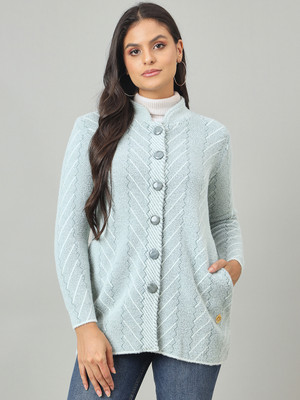 DUKE Self Design Collared Neck Casual Women Green Sweater
