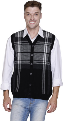 aarbee Checkered V Neck Casual Men Black Sweater