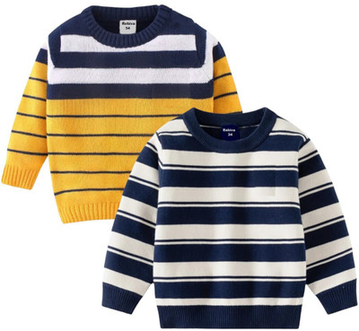Rebiva Striped Round Neck Casual Boys Multicolor Sweater