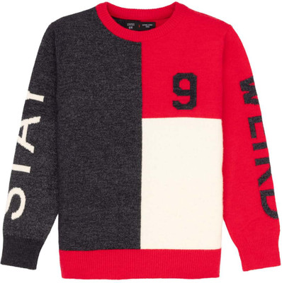 Status Quo Colorblock Round Neck Casual Boys Red Sweater