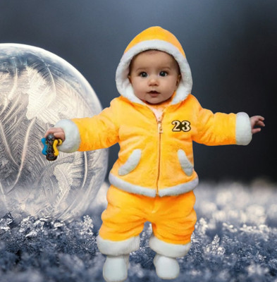 Asent Solid Hooded Neck Casual Baby Boys & Baby Girls Yellow Sweater