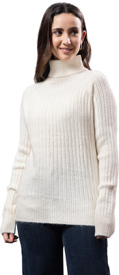 GFO Printed Turtle Neck Casual Women White Sweater