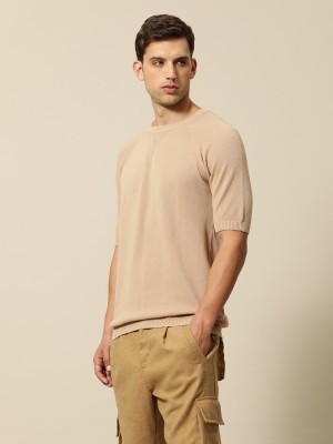 Mr Bowerbird Self Design Round Neck Casual Men Beige Sweater