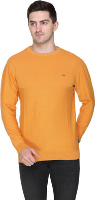 GODFREY Self Design Round Neck Casual Men Yellow Sweater
