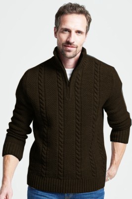 FASHLOOK Solid V Neck Casual Men Brown Sweater