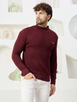 KVETOO Solid Turtle Neck Casual Men Maroon Sweater