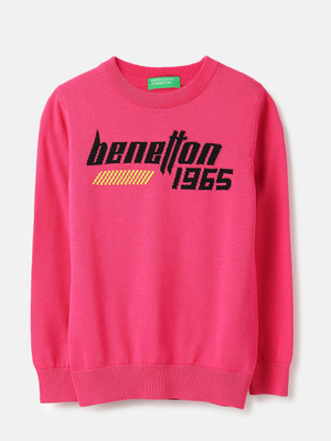 United Colors of Benetton Solid Round Neck Casual Boys Pink Sweater