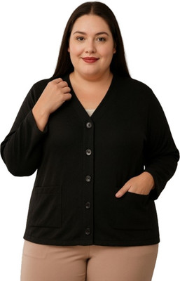 urban rock Self Design V Neck Casual Women Black Sweater