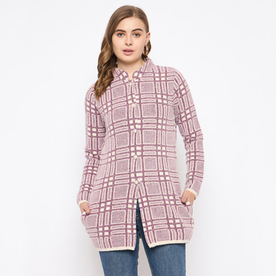 MADAME Woven Collared Neck Casual Women Maroon Sweater