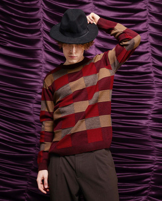 RARE RABBIT Checkered Crew Neck Casual Men Red Sweater