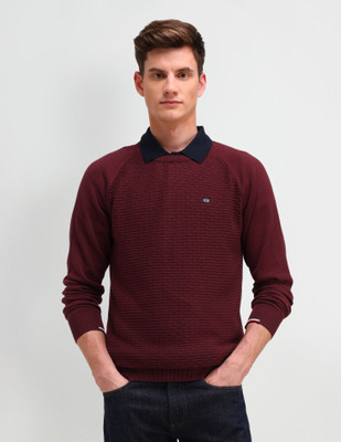 Arrow Sport Self Design Crew Neck Casual Men Red Sweater