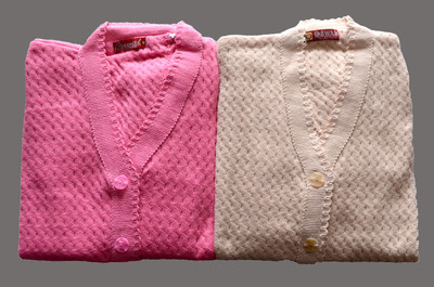 Shunit creation Solid V Neck Formal Women Pink, Beige Sweater