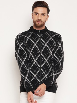 DUKE Printed High Neck Casual Men Black Sweater