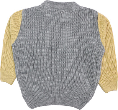 CHKOKKO Woven, Self Design Mandarin Neck Casual Baby Boys Grey Sweater
