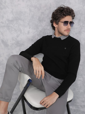 CRIMSOUNE CLUB Solid Round Neck Casual Men Black Sweater
