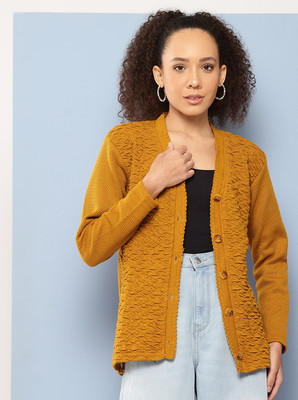 METRONAUT Solid V Neck Casual Women Yellow Sweater