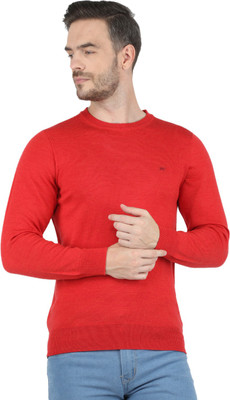MONTE CARLO Solid Round Neck Casual Men Red Sweater