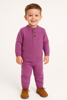 GTwo Self Design Round Neck Casual Boys Purple Sweater