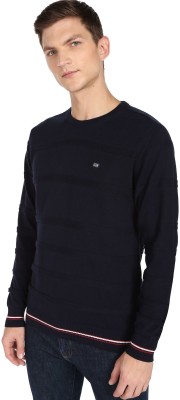 Arrow Sport Solid Round Neck Casual Men Blue Sweater