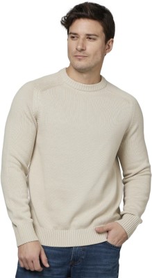 Celio Solid Round Neck Casual Men Beige Sweater