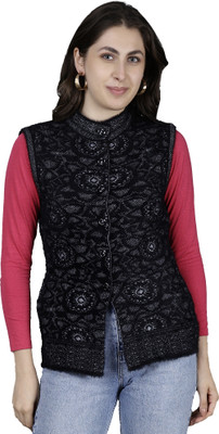HITTIKA Self Design Round Neck Casual Women Black Sweater