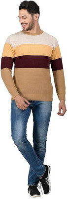 MUSKAN KNITWEAR Colorblock Round Neck Casual Men Black Sweater