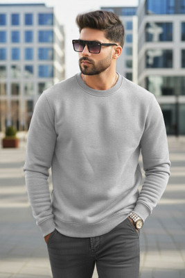 TRIPR Solid Round Neck Casual Men Grey Sweater