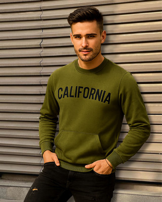 RIGO Printed Round Neck Casual Men Green Sweater