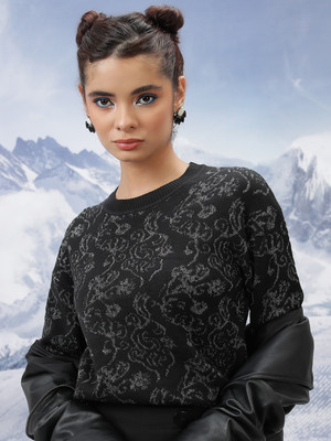 Tokyo Talkies Solid Round Neck Casual Women Black, White Sweater