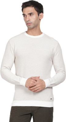 t-base Solid Crew Neck Casual Men White Sweater