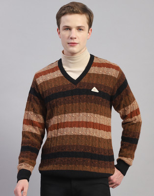MONTE CARLO Striped V Neck Casual Men Multicolor Sweater