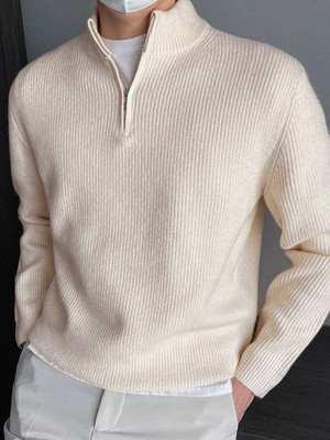 COLORCHAKRA Self Design High Neck Casual Men White Sweater